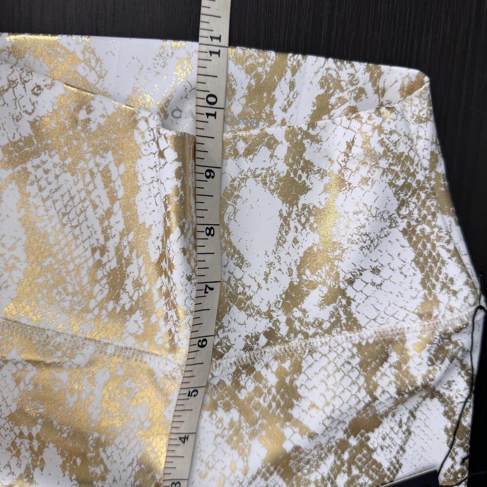 Carbon38 Leggings Womens XS Metallic Snake Print High Rise Ankle White Gold NEW - Picture 8 of 10